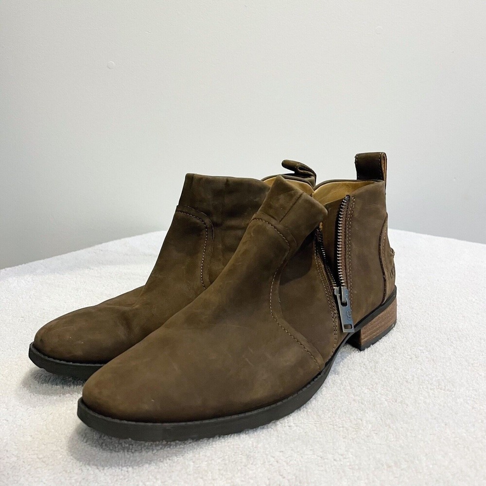 Ugg Women’s Brown Ankle Boot 10 Aureo II Leather Casual Zipper Bootie